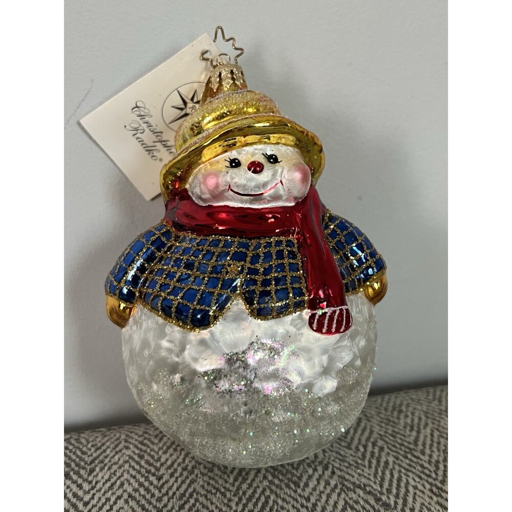 Vintage Christopher Radko “Chilly Ball”Glass Christmas Ornament Snowman 2002